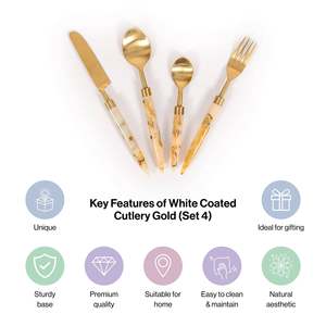 Ensemble de couverts de luxe en acier inoxydable avec manche blanc et finition dorée, 4 pièces, couverts haut de gamme pour la salle à manger, la maison, l'hôtel, le restaurant et les cadeaux - Product Image 5