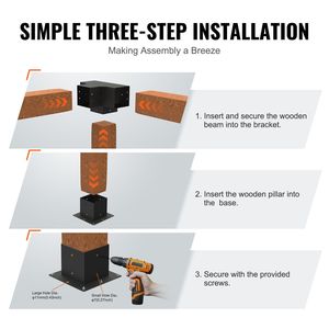 Kit de Soportes de Esquina de Alta Resistencia de 4 Vías, 6FT X 6FT, para Trabajos en Madera, Base para Postes, Fácil Instalación para Pérgola, Gazebo, Pabellón, 4 Piezas - Product Image 6