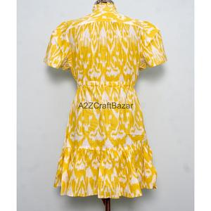 Robe mini pour femme en coton 100% tricoté à la main, moderne, col en V, manches courtes, taille haute, coupe évasée, imprimé floral numérique, lavable - Product Image 6