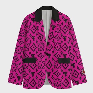 High Quality Pink Printed <b>Blazer</b> Men's Single Breasted Notched Collar Woven Polyester Suit Jacket with Logo on Left Sleeve - Product Image 5