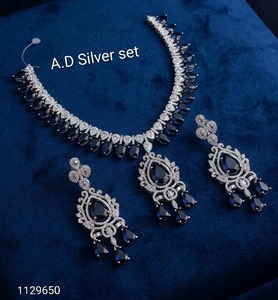 Elegant Zircon <b>Blue</b> Stone <b>Necklace</b> and Earring Set with Halo Pendant Rhodium Plated Luxury Bridal Wedding Jewelry for Women - Product Image 2