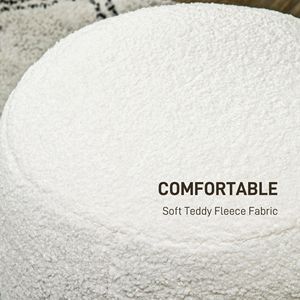 Pouf Rotondo in Tessuto Teddy Fleece Bianco con Struttura in Acciaio per Casa, Ufficio o Ingresso - Product Image 4