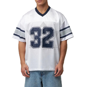 Maillot de football américain blanc pour homme, col en V, manches courtes, numéro 32, en twill, respirant, en polyester, uniforme d'équipe personnalisé - Product Image 1