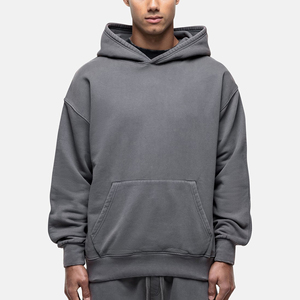 Sweat-shirt à capuche gris surdimensionné pour homme, manches régulières, couleur unie, style décontracté, avec poches, en tissu French Terry, idéal pour l'automne - Product Image 3