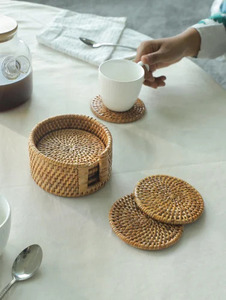 Natural Round 4 inch size Cane <b>Drink</b> <b>Coaster</b> Cane wood tea <b>coaster</b> For Home Office Table decoration At Wholesale Cheap Price - Product Image 3