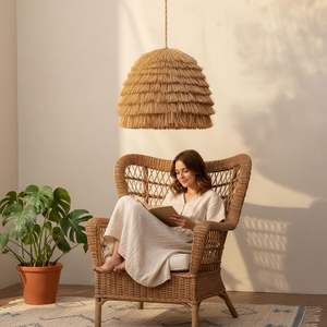 Rattan Ceiling Lampshade Handmade Natural Woven Pendant <b>Light</b> <b>Shade</b> for Living Room Bedroom Kitchen <b>Boho</b> Home Decor - Product Image 5