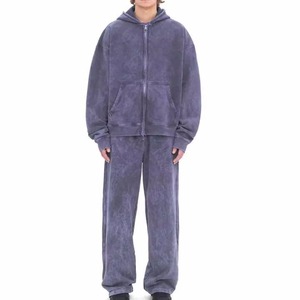 Unisex Washed Cotton Tracksuit Full <b>Zip</b> <b>Hoodie</b> Loose Fit Solid Color Casual Autumn Wear with Side <b>Pockets</b> - Product Image 5