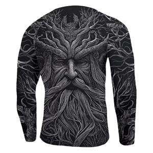 เสื้อรัชการ์ดแขนยาวสำหรับผู้ชาย สีดำขาว พิมพ์ลายใบไม้ แห้งเร็ว ผลิตจากโพลีเอสเตอร์ - Product Image 2