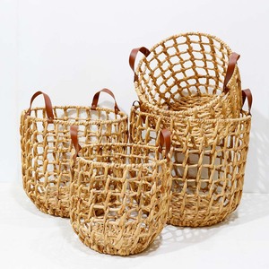 Juego de Cestas de Almacenamiento Modernas y Ecológicas de Jacinto de Agua con Tejido Abierto, Asa de Cuero Sintético, Organizador para Ropa, Juguetes de Bebé - Product Image 5