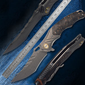 Couteau de poche pliable multifonctionnel en acier Damas pour la chasse, le camping et les activités de plein air, avec manche en cuir et étui, qualité industrielle - Product Image 6