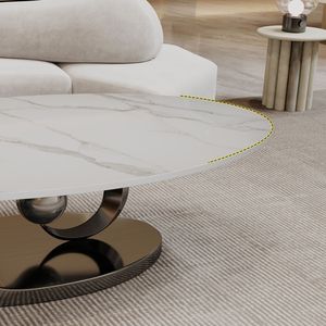 Table basse sculpturale en acier inoxydable avec plateau élégant en marbre - Product Image 2