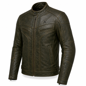 Chaqueta de Motocicleta de Cuero Retro |   Negro Oliva Marrón |   Fabricante OEM ODM |   Diseño de Calidad Premium |   Transpirable |   Resistente al viento - Product Image 2