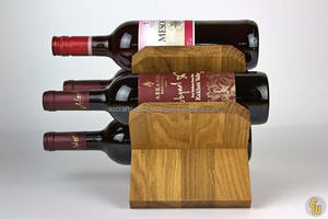 Rustic Brown <b>Wood</b> Countertop <b>Wine</b> <b>Rack</b> 4-Bottle Kitchen Display Storage Shelf for Ice Buckets and Beverage Tubs - Product Image 2