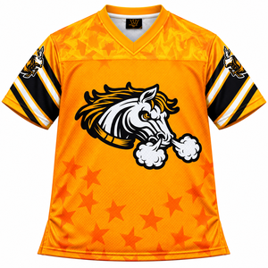 Maillot de football américain personnalisé sublimé, col en V, manches courtes, logo cheval orange, maille respirante, vêtements unisexes pour adultes - Product Image 6