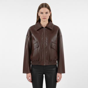 Chaqueta de Cuero Genuino para Mujer, Transpirable, Personalizada al por Mayor, con Logotipo Bordado, Estilo Motero, Ropa Exterior de Moda para Motocicleta, OEM - Product Image 6