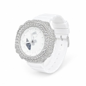 Montre analogique-numérique de luxe pour femmes avec boîtier en strass polygonal, bracelet en silicone, mouvement à quartz - Product Image 4