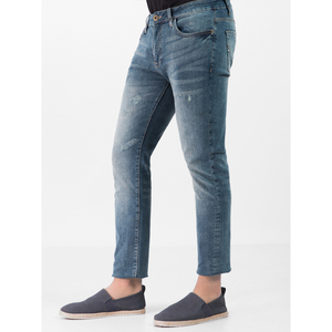 Jean slim extensible pour homme de haute qualité, taille mi-haute, style droit, déchiré et délavé, respirant, avec technique de déchirure et de lavage - Product Image 3