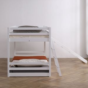 White Twin Pine Wooden Kids' Bed with Elevated Cross Guard Rail & <b>Slide</b> - Product Image 4