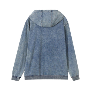 Sudadera con Capucha de Mezclilla Azul Claro Unisex, Bordado con el Número 1922 en Chenilla, Manga Larga, Bolsillo Canguro, Estilo Casual Urbano - Product Image 2