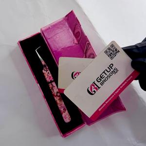GETUP BROSONS Eyelash Tweezers Stainless Steel Smooth Tip Anti-Static 10mm Length Precision 90 Degree <b>Pink</b> Cardboard <b>Box</b> Black - Product Image 6