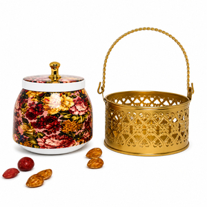 Juego de Recipientes Decorativos de Cobre Martillado con Tapa Blanca y Cesta de Filigrana Dorada, Contenedor de Almacenamiento con Patrón Geométrico Tradicional - Product Image 6