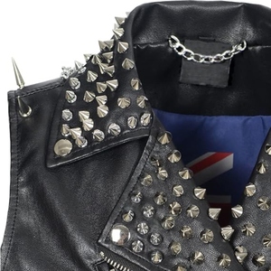 Custom Genuine Leather Studded Punk Biker Vest Motorcycle Sleeveless <b>Jacket</b> with Spikes Chains Belt for Men <b>Women</b> - Product Image 3