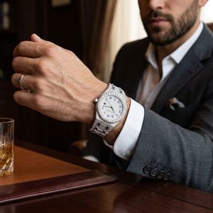 Reloj de Lujo Cuadrado Analógico con Diamantes, para Hombre, Cuarzo, Números Arábigos Azules, Acero Inoxidable, Cristal de Zafiro, Resistente al Agua - Product Image 6