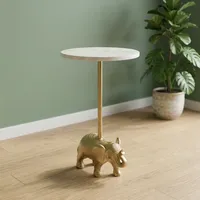 Table d'appoint moderne avec plateau rond en marbre et base en métal décorative en forme d'éléphant, meuble d'appoint de luxe pour la décoration du salon et de la chambre