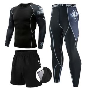 Ensemble 3 pièces de haute qualité pour hommes, vêtements de fitness, de compression, grande taille, vêtements actifs d'été, protection contre les éruptions cutanées - Product Image 3