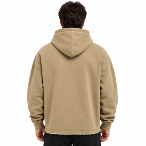 เสื้อฮู้ดดี้โอเวอร์ไซส์สีกากีสำหรับผู้ชาย ผ้าฝ้าย 100% กันยับ น้ำหนัก 400 กรัม ผ้าฟลีซ มีกระเป๋าหน้า สไตล์ลำลอง สตรีทแวร์ รับผลิตแบบ OEM - Product Image 4