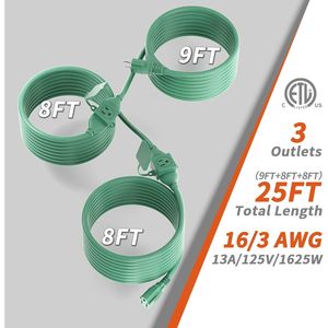 Cavo di prolunga verde da esterno da 7,6 m, calibro 16/3, con 3 prese distanziate uniformemente per alimentazione e praticità - Product Image 2