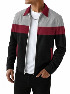 <b>Men's</b> Color Blocking Bomber <b>Racer</b> <b>Jacket</b> Turn-down Collar Zipper Closure Casual Winter Wear 100% Cotton Blend Regular Fit Front - Product Image 1