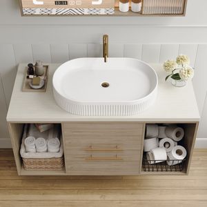 Mobile Bagno Moderno Sospeso da Parete 38.2 con Lavabo Ovale in Ceramica, Mobiletto Multistrato in Legno Massello e Cassetti con Chiusura Ammortizzata - Product Image 3