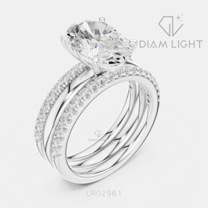 Bague de fiançailles de luxe en or blanc 14 carats avec diamant de laboratoire certifié IGI 3,63 carats, taille ovale, F+ VS+, pavé - Product Image 2
