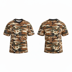 T-shirt tendance et stylé à imprimé camouflage personnalisé, manches courtes, col rond en coton, décontracté, unisexe, streetwear, vêtements d'été - Product Image 4