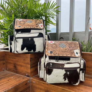 Mochila de viaje multifunción de hombro de piel de vaca con diseño exclusivo a cuadros de cuero genuino con logotipo personalizado para hombres y mujeres - Product Image 4