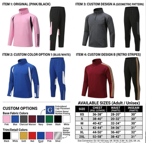 Combinaison d'échauffement rose et noire, coupe ajustée, fermeture éclair quart de tour, respirante, uniforme d'entraînement de football pour hommes/adultes - Product Image 6