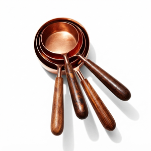 Copper Measuring Cups Set with Wooden Handles 1/3 1/4 1/2 1 Cup <b>Kitchen</b> Baking Tools Heat Resistant Copper Measuring Cups - Product Image 1