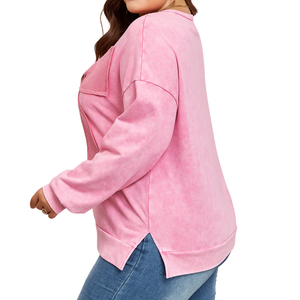 Sweat-shirt patchwork grande taille pour femme, doux et confortable, manches longues, décontracté, coupe ample, détail nœud, couleurs personnalisées, vente en gros OEM ODM - Product Image 4
