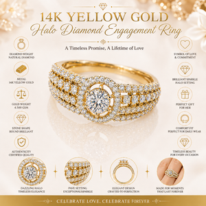 14K Rose Gold Halo Diamond Engagement Ring | Natural Round Brilliant Diamond Accent Wedding Anniversary Ring for Women Gift - Product Image 6