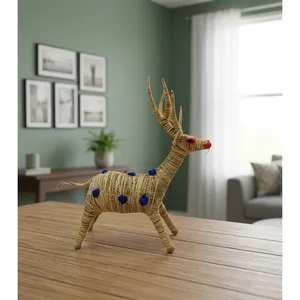 Handcrafted SSD Market <b>Rustic</b> Jute Deer Decor Eco Friendly Tabletop Home Decoration Natural Fiber Animal Showpiece Living Room - Product Image 4
