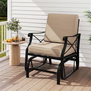 Sedia a dondolo ergonomica da esterno per patio, capacità 150 kg, in metallo nero con cuscino lavabile marrone, per portico, comoda sedia a dondolo - Product Image 2