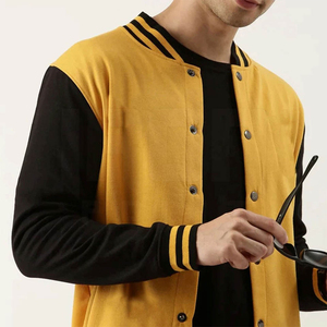 เสื้อแจ็คเก็ตฮู้ดสไตล์วาร์ซิตี้สีเหลืองดำแบบยูนิเซ็กซ์ แต่งขอบยางยืดลายทาง ปิดด้วยซิป ตกแต่งด้วยลายเรขาคณิตแบบพรีเมียม ผลิตจากผ้าขนสัตว์ 100% สไตล์คนเมือง - Product Image 5