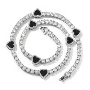 VVS Moissanite Black Onyx Heart Tennis <b>Chain</b> 925 Sterling Silver <b>Iced</b> <b>Out</b> 14K Gold Finish Hip Hop Necklace - Product Image 4