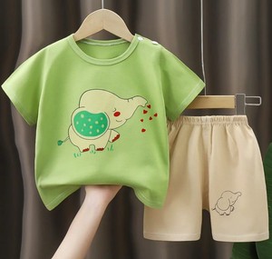 Conjunto de Dos Piezas para Bebés y Niños, Camiseta de Verano de Manga Corta de Algodón con Cuello Redondo, Diseño Liso, Estilo Casual - Product Image 6