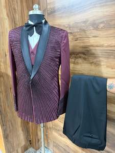 Traje de esmoquin borgoña para hombre con solapa negra tipo chal – Blazer de diseñador para novio, fiesta de graduación, con chaleco - Product Image 3