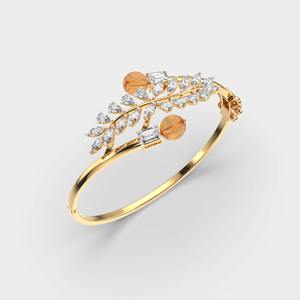 Bracelet ouvert en or rose 14 carats jaune/blanc avec motif feuille en diamant cultivé en laboratoire - Product Image 4