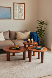 Modern Round Wood Coffee <b>Table</b> Set <b>Nesting</b> Minimalist Living Room Furniture Solid Wood Base - Product Image 6