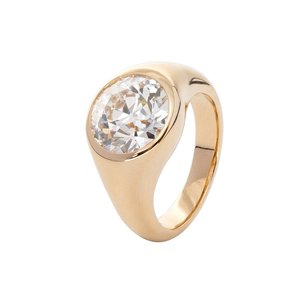 Bague solitaire en diamant de laboratoire taille brillant ronde de 3,5 ct avec sertissage style antique, en or jaune 14 carats, bande épaisse, cadeau de luxe - Product Image 2