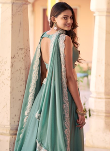 <b>Light</b> <b>Blue</b> Embroidered <b>Lehenga</b> Choli Fabric Dupatta Traditional Indian Wedding Festival Outfit Women - Product Image 4
